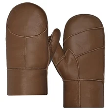 Men Mittens,Winter Warm Genuine Leather Sheepskin Shearling Fur Medium Caramel