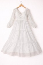 Swiss Dot Tiered Midi Dress Cottagecore Prairie Romantic Women [4XL] Soft Blue