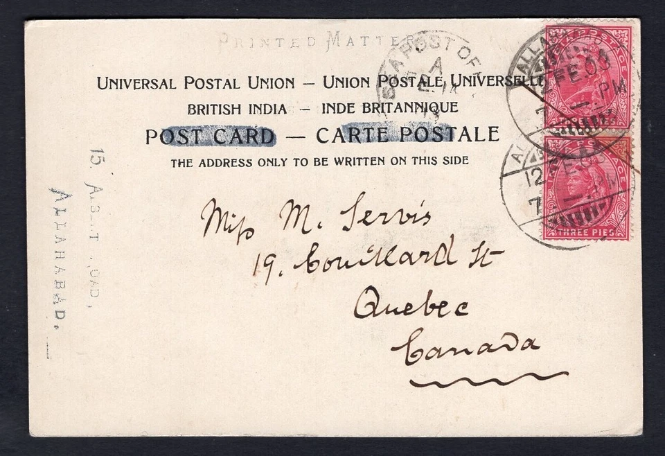 Postal con foto de la India de 1903 a Quebec Canadá. State Elephant, Jeypore Foto 2 de 3