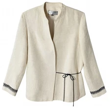 Travis Ayers Silk Linen Jacket Size 12 Tie Front Embroidered Blazer Workwear