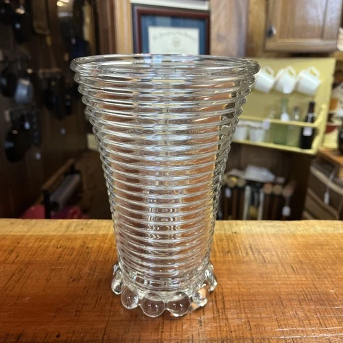 Vintage Anchor Hocking Manhattan Bubble Foot Glass Vase
