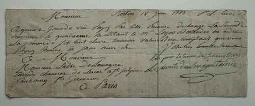 1778 Boston French Letter Revolutionary War Era Commercial Manuscript