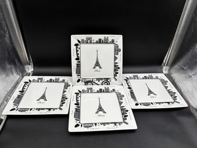 222 Fifth ''CITY BLOCK''  Paris ~  Set of 4 ~ Square Dinner Plates ~ 10 1/2''