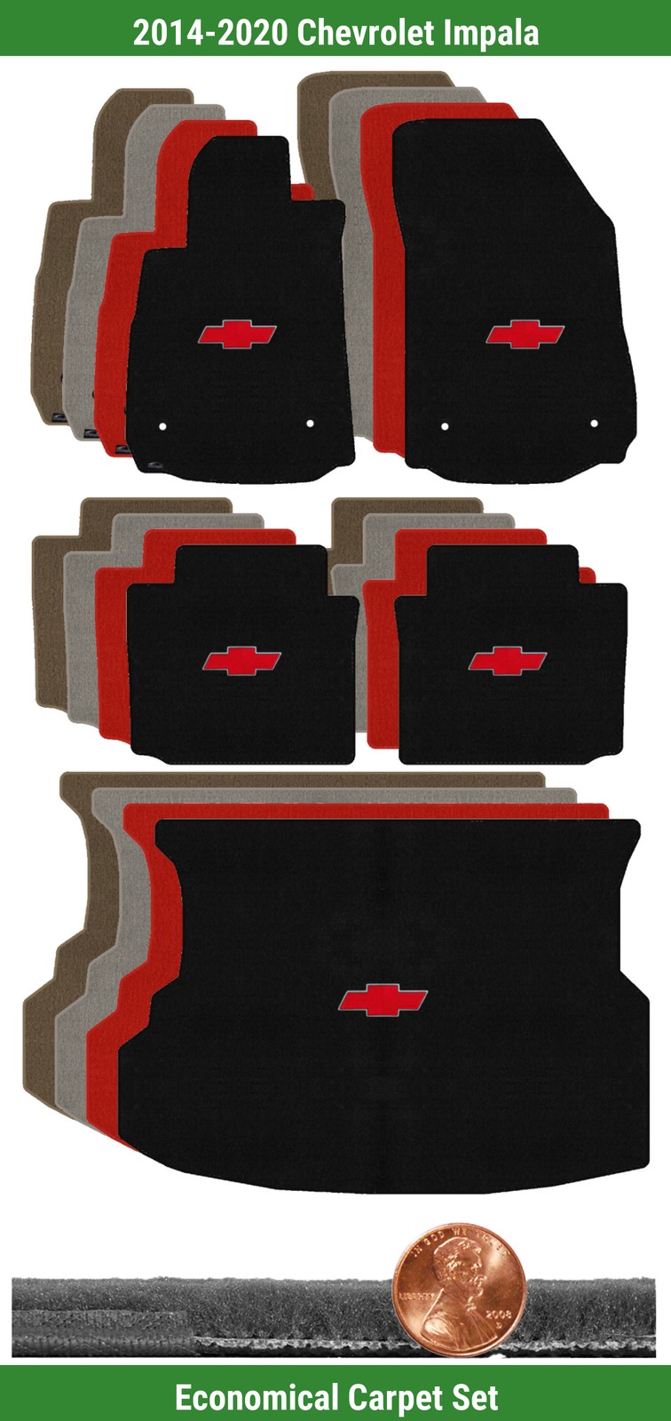 Custom Velourtex Carpet Mat Set for 14-20 Chevy Impala w/Logo 5 pieces #C8E