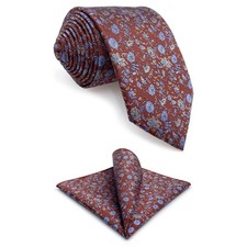 Necktie Pocket Square Set Men's Floral Green Red Combo for Wedding