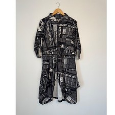 Newsprint Avant-Garde Neo Noble Zip Front Shirt Dress Womens Small Black White
