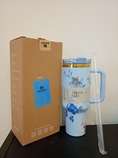 Stanley Tumbler cup blue floral patterns - 40oz with a straw