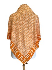H79 Enrico Coveri 100 Silk Scarf Made in Italy Women  s Logo Print Orange White