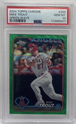 2024 Topps Chrome Mike Trout Green Wave Refractor #47/99 PSA 10 GEM ANGELS SP