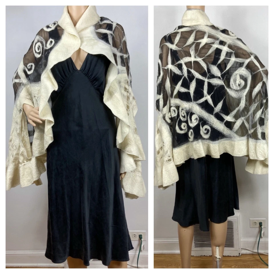 Chaqueta chal de lana y seda Nuno S caprichosa hada bruja Lagenlook envoltura etérea Foto 3 de 4