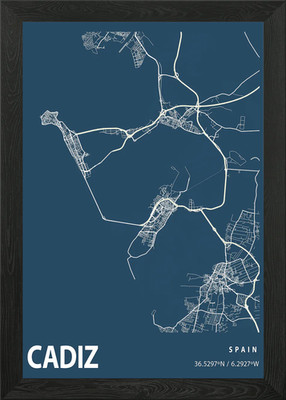 Cadiz Blueprint Street Map Framed Wall Art Poster Canvas Print Picture