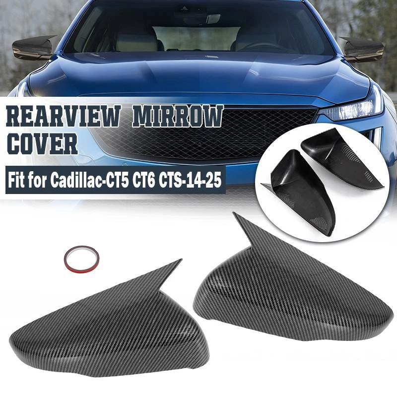 Carbon Style Mirror Cover Caps Trim ADD-ON For Cadillac CT5 CT6 CTS 2014-2025