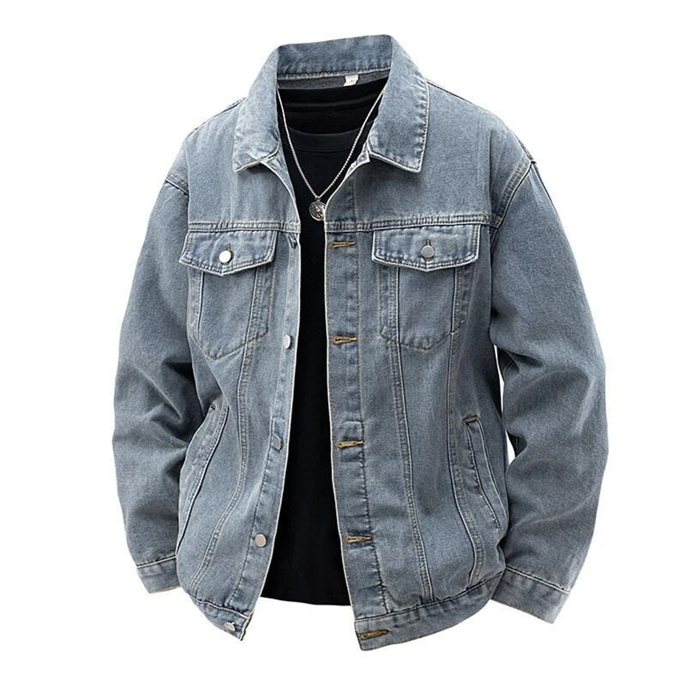 Mens Denim Jacket Jean Coat Slim Fit Casual Clothing Long Sleeve Outwear