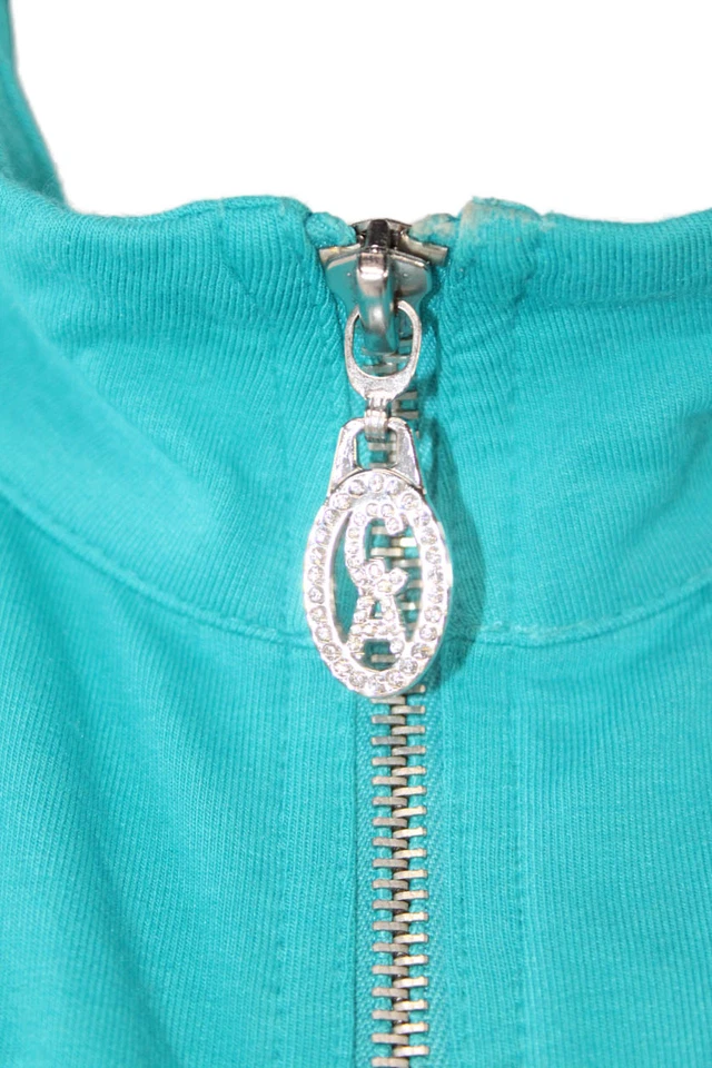 Christine Alexander Womens Front Zip Rhinestone Mock Neck Jacket Blue Medium - Image 4 of 4