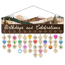 4.7x15.5 Inch Wooden Family Birthday Reminder Calendar Board Mountain Pine Tags