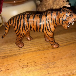 Leather Wrapped Hand Painted Bengal Tiger Large Vintage Figure Sculpture 1960