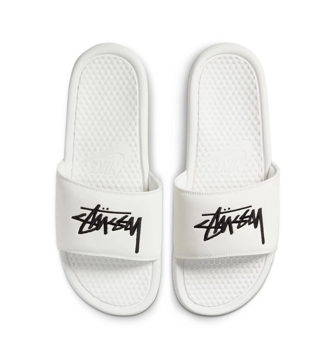 Men's Nike Benassi X Stussy Sandals Slides Sail Cream Black DC5239