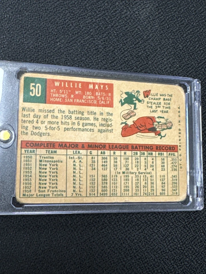 1959 Topps - Willie Mays #50 Foto 2 de 4