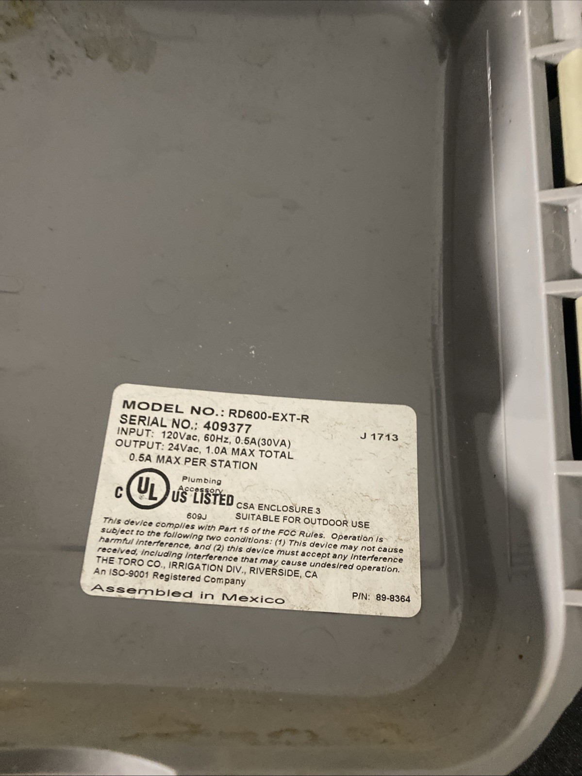 Irritrol - RD600-EXT-R - Rain Dial 6 Station Outdoor Irrigation Pre Owned