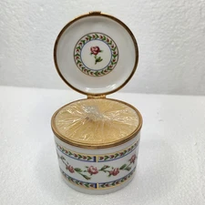 A. Raynaud Co. Limoges Porcelain Round Candle & Trinket Box Flowers w/ Gold Trim