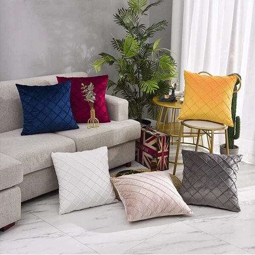 1PC 16" 18" 20" 22" 24" Velvet Checked Cushion Cover Pillow Case Home Sofa Decor - Picture 4 of 16