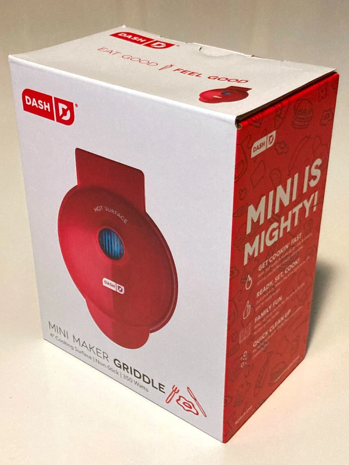 DASH Mini Maker Electric Round Griddle Red 4" w/ Recipe Book DSM001RD