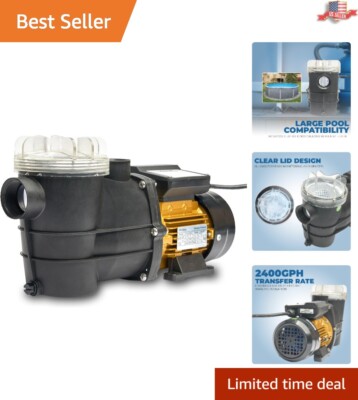 Lightweight 3/4 HP Pool Pump with Clear Viewing Strainer Basket for Quick Checks