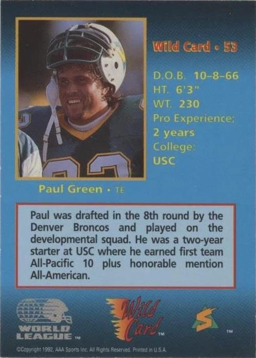 1992 Wild Card World League Paul Green #53 - 2 de 2