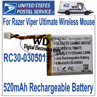 USPS Battery For RAZER VIPER ULTIMATE RC30-030501 & DEATHADDER V2 PRO RZ01-0335