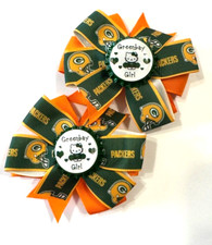 Beautiful Green Bay Packers Set of Pigtail hair bows for girls.