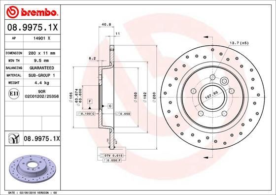2X Brembo 08.9975.1X Bremsscheibe FüR Ford Volvo-image