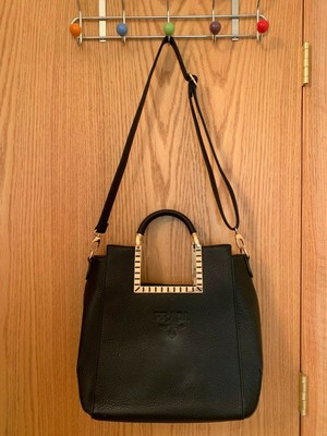 Prada Milano Purse Handbag Bag Tote Leather Designer Black Hard to Find