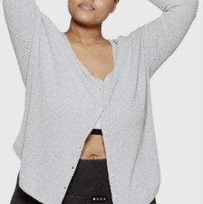 NWT Colsie Women's Grey Long Sleeve Waffle Button Up Lounge Sweatshirt, Size 1X