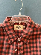NORMAL BRAND Lightweight Flannel Shirt Large. Salmon and Gray. Long Sleeve