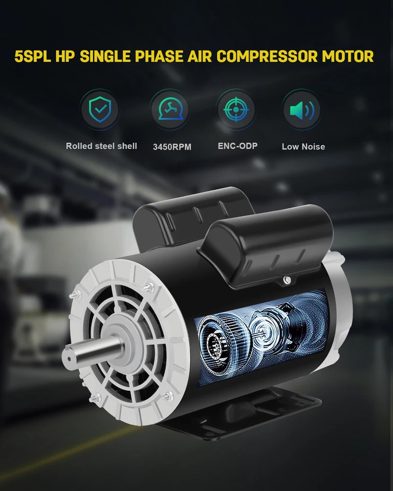 5SPL HP Air Compressor Motor Single Phase 3450RPM 56HZ Frame 7/8" Shaft Diameter - Image 3 of 4