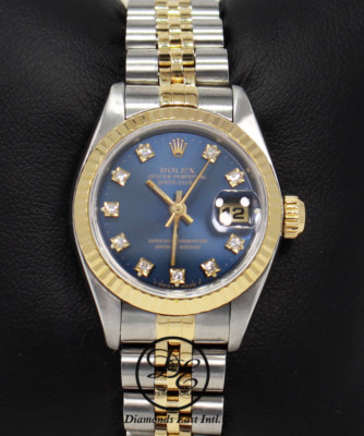 Rolex Datejust 69173 Jubilee 18K Yellow Gold /SS Custom Blue Diamond Dial Watch 