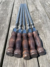 5 Pcs Heavy-duty Stainless Lula Kebab Skewers 11Ga (3 mm) (Wooden Handle)  / 26"