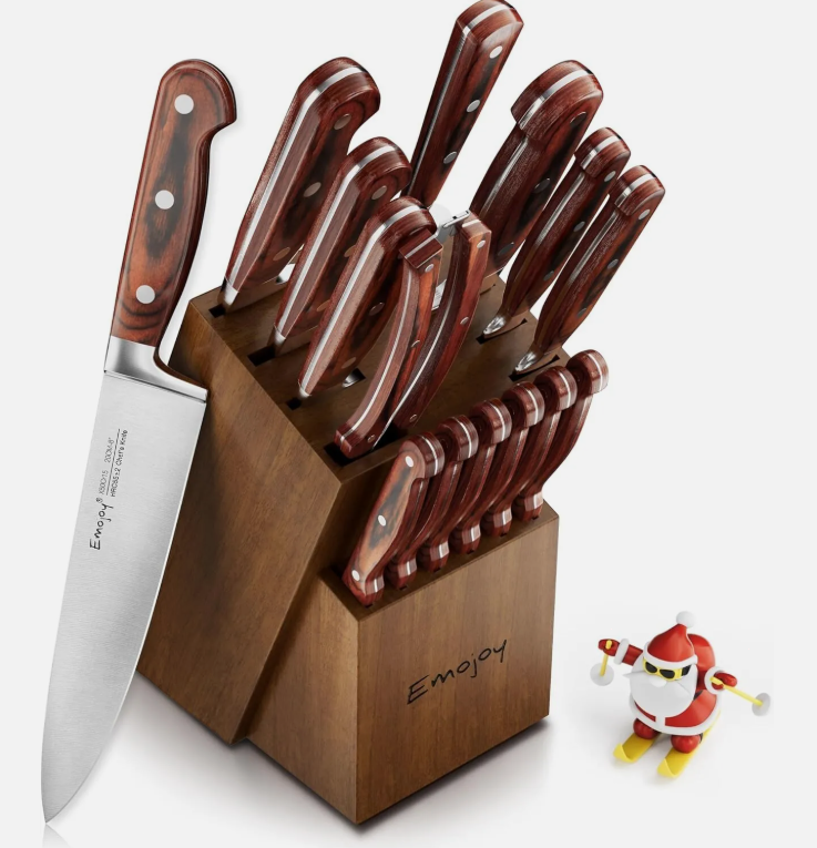 Knife Set, 15-Piece Kitchen Knife Set with Block Wooden German Stainless Steel-image