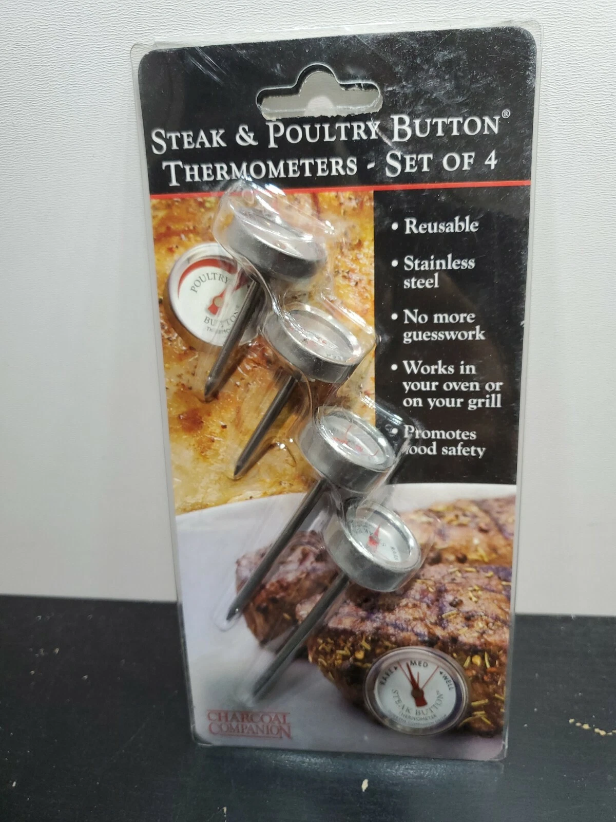 Charcoal Companion Steak & Poultry Button Thermometer Set of 4 (CC6557)