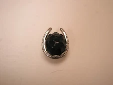 Black Stone Cabochon Horseshoe Vintage Tie Tack Lapel Pin good lucky u08