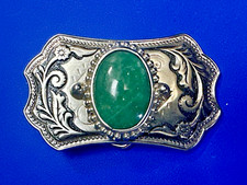 Green Aventurine Quartz Cabochon Cab Stone Centerpiece on Western Belt Buckle