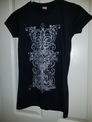 Fleur de Lis Rhinestone/ Metallic Fitted Black Tee, Juniors M.  *Free Shipping*
