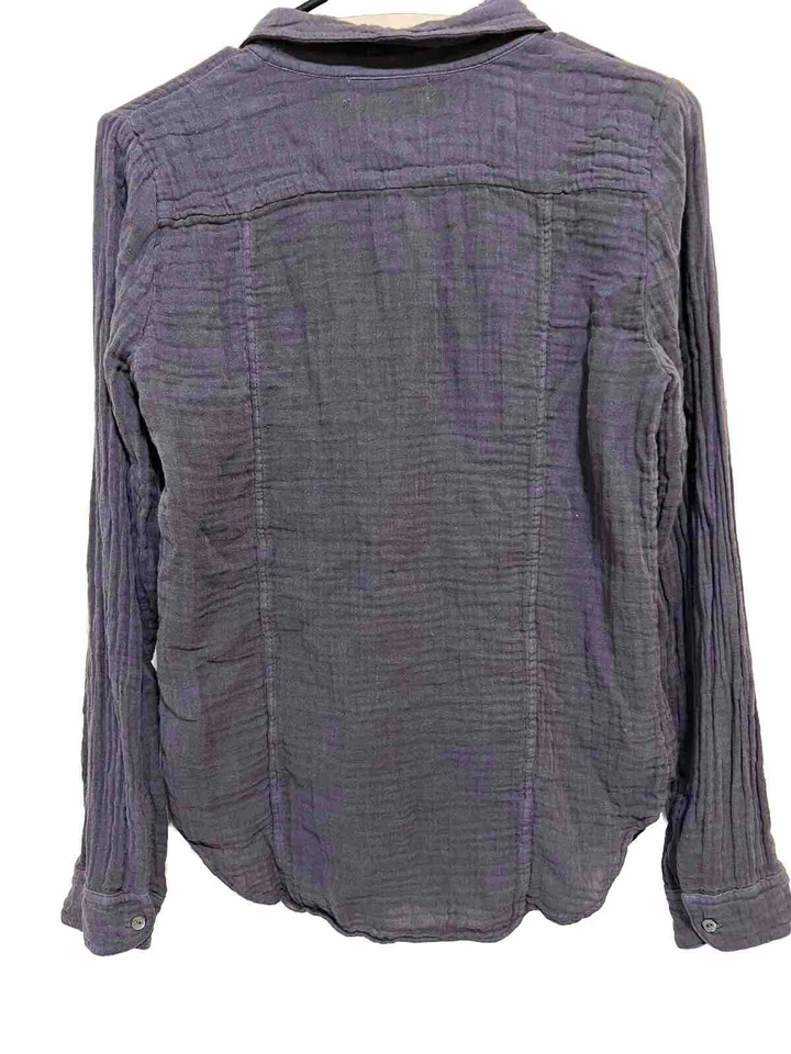 Terciopelo Mujer Clásico Gasa Algodón Camisa Manga Larga en Gris Talla M Foto 3 de 4