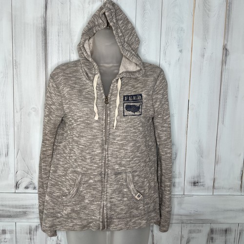 WOMENS FEED X TARGET FEED THE HUNGRY MARLED GRAY FULL ZIP HOODED SWEATSHIRT SM