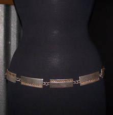 Vintage Large Square Links  Chains Belt w Gold Aurora Borealis Rhinestones/39"
