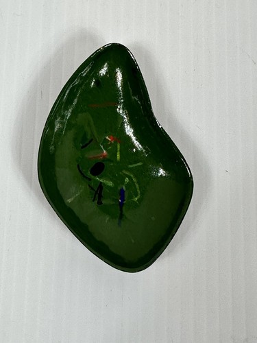 Vintage Mid Century Modern MCM Enamel over Copper Or Brass Trinket Dish Green