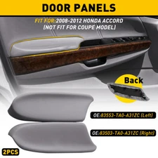 Pair For Accord 08-12 Honda Grey Leather Front Pair Door 4 Panels Armrest Cover