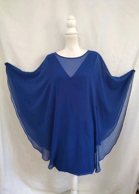 Halston Heritage Dress Cobalt Blue V Neck Pencil Sheath w Sheer Cape Overlay 10