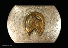 Ricardo Sterling Silver Hand Engraved Horse Belt Buckle
