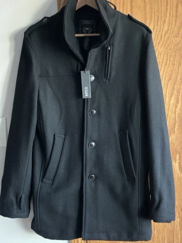 Buffalo Men's Button Front Bib Chest Pocket Lapel Wool Coat Jacket Black M 36x32 - product listing photo